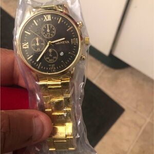 Geneva Luxurious Gold Watch with Black Face